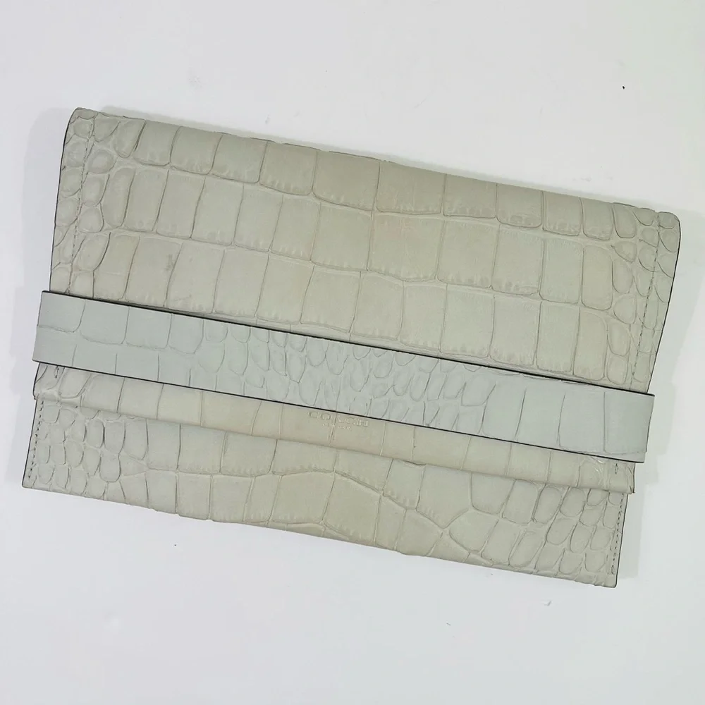 Coach Blue Gray Crocodile-Embossed Clutch